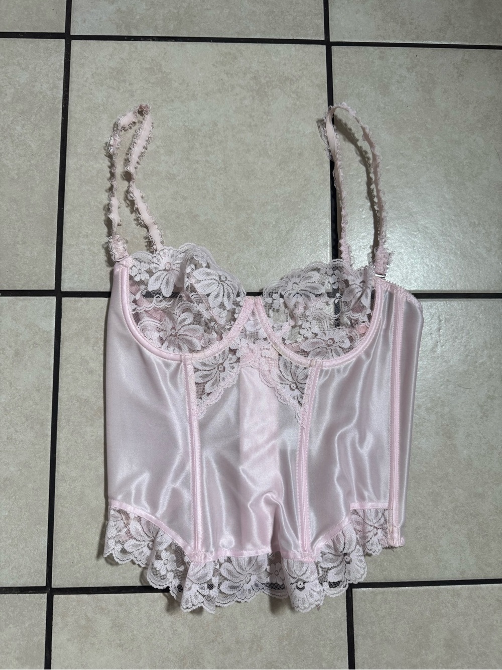 Valmont vintage Pale Pink Satin Lace Bustier Chemise size 36B